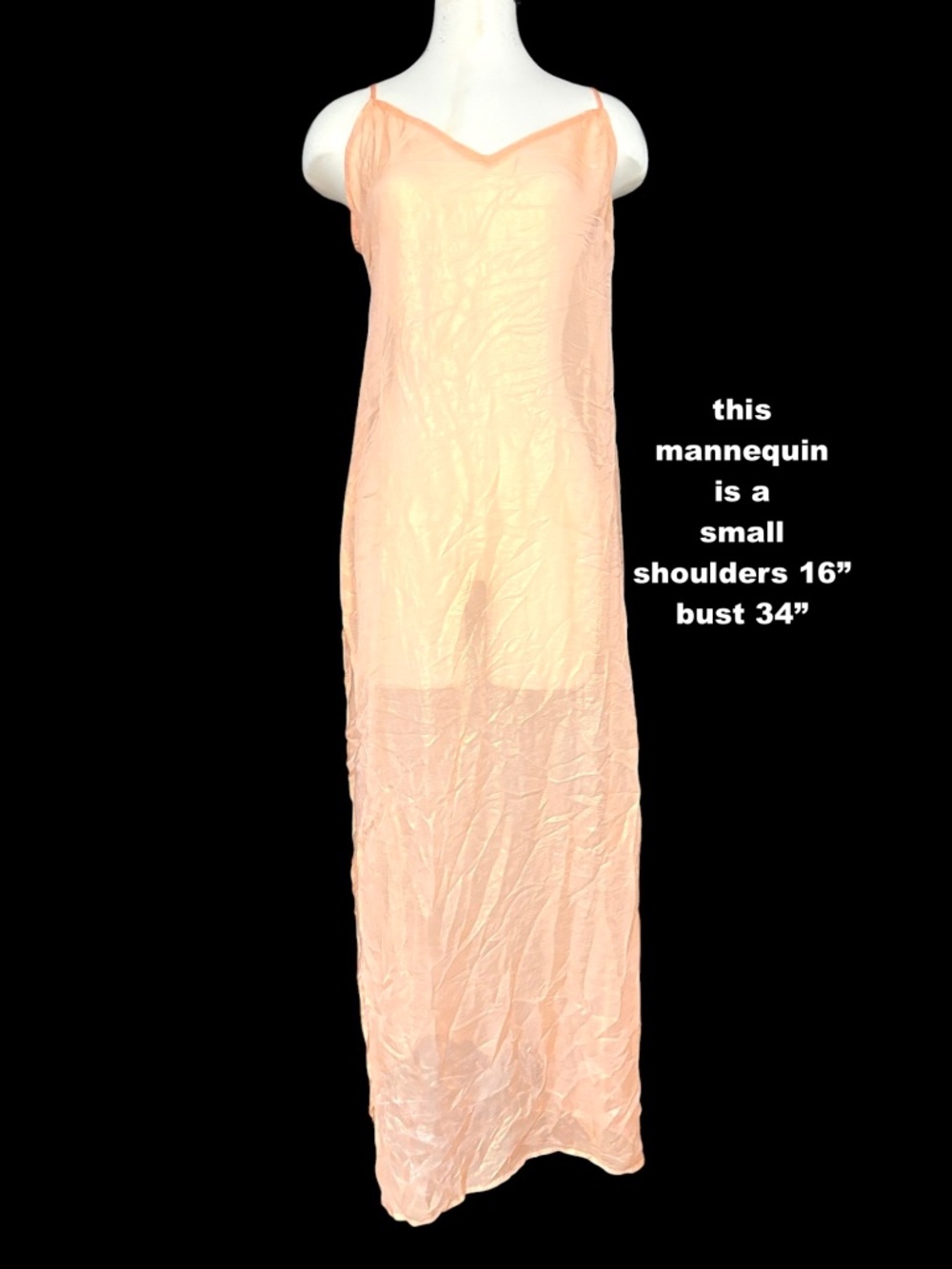 MISHKI Long Sheer Slip Nightgown L Iridescent Orange Gold Spaghetti Strap NWT